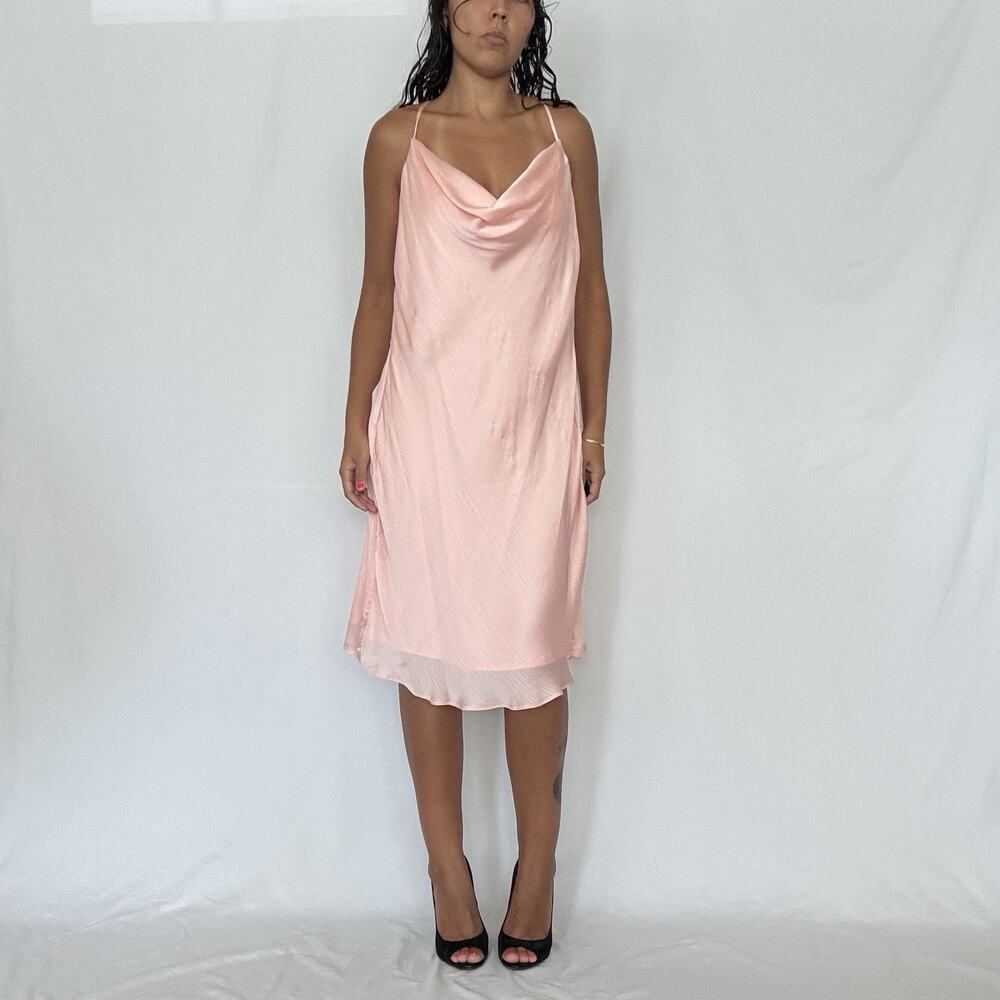 NWT BCBGeneration Pink Blush Satin Slip Evening Formal Dress XL Cowl Neck Flowy